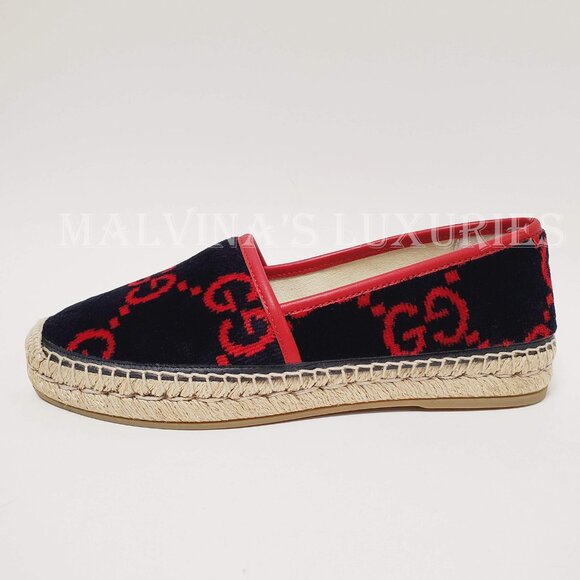 GUCCI SHOES TERRY CLOTH GG LOGO ESPADRILLE FLATS BLUE RED sz IT 36.5 US 6.5 - Picture 6 of 16
